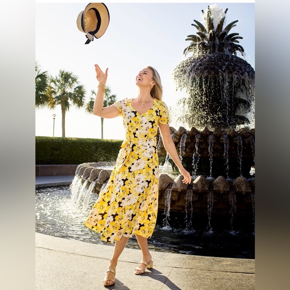 Talbots STRETCH CREPE MIDI DRESS PIPPY POPPIES Size 16w - Picture 2 of 7